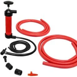 EYEPOWER Pompe à Main Multifonctionnelle | Pour Gonfler / Aspirer Air Et Liquides | Pour Vider Transférer Essence Carburant Eau | Gonfleur Manuel Pour Vélo Ballons | Rouge - Rot