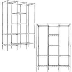 Eyepower Meuble De Rangement 178x128x44,5 Cm Avec 2 Portants Et 8 étagères Métal - Silber