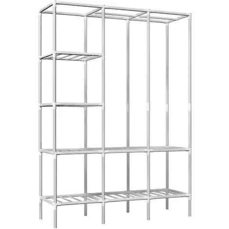 Eyepower Meuble De Rangement 178x128x44,5 Cm Avec 2 Portants Et 8 étagères Métal - Silber 2 Eyepower Meuble De Rangement 178x128x44,5 Cm Avec 2 Portants Et 8 étagères Métal - Silber – Image 2