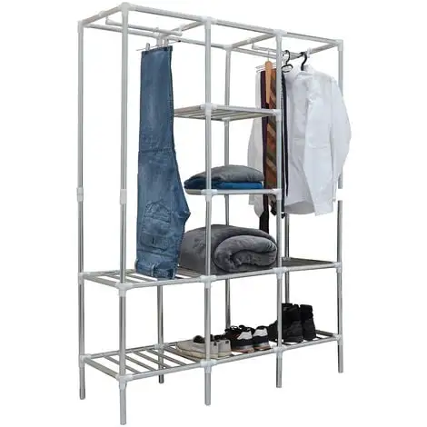 Eyepower Meuble De Rangement 178x128x44,5 Cm Avec 2 Portants Et 8 étagères Métal - Silber 3 Eyepower Meuble De Rangement 178x128x44,5 Cm Avec 2 Portants Et 8 étagères Métal - Silber – Image 3