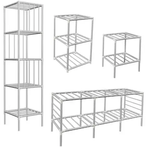 Eyepower Meuble De Rangement 178x128x44,5 Cm Avec 2 Portants Et 8 étagères Métal - Silber 4 Eyepower Meuble De Rangement 178x128x44,5 Cm Avec 2 Portants Et 8 étagères Métal - Silber – Image 4