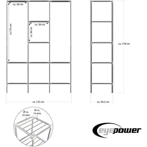 Eyepower Meuble De Rangement 178x128x44,5 Cm Avec 2 Portants Et 8 étagères Métal - Silber 5 Eyepower Meuble De Rangement 178x128x44,5 Cm Avec 2 Portants Et 8 étagères Métal - Silber – Image 5