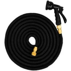 Eyepower Tuyau Pour Arroser élastique | Magic Hose Extensible 3 Fois Sa Longueur De 5m à 15m + Pistolet D'Arrosage | Connecteurs En Laiton | Noir - Schwarz
