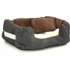Lit Pour Animaux Domestiques Niclas S De Eyepower | Panier Corbeille Canapé Coussin Amovible Pour Chien Chiot Chat | Couleur Marron Et Blanc Imitation Peau D'agneau | Env 52x40x16cm | Base Caoutchouté