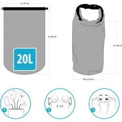 Eyepower Sac Étanche 20 Litres 100% Imperméable à L'eau Pluie Sacoche Waterproof 37x60cm Dry Bag Hermétique 20L Pour Camping Randonnée Canotage Gris - Grau -EYEPOWER Soldes Magasin 11947281 4