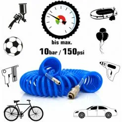 EYEPOWER 15m Tuyau D'Air Comprimé 1/4" 10 Bar PU Flexible Tuyau Spirale Pour Compresseur - Blau 9 EYEPOWER 15m Tuyau D'Air Comprimé 1/4" 10 Bar PU Flexible Tuyau Spirale Pour Compresseur - Blau -EYEPOWER Soldes Magasin 12165879 5