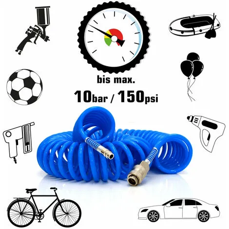 EYEPOWER 15m Tuyau D'Air Comprimé 1/4" 10 Bar PU Flexible Tuyau Spirale Pour Compresseur - Blau 5 EYEPOWER 15m Tuyau D'Air Comprimé 1/4" 10 Bar PU Flexible Tuyau Spirale Pour Compresseur - Blau – Image 5