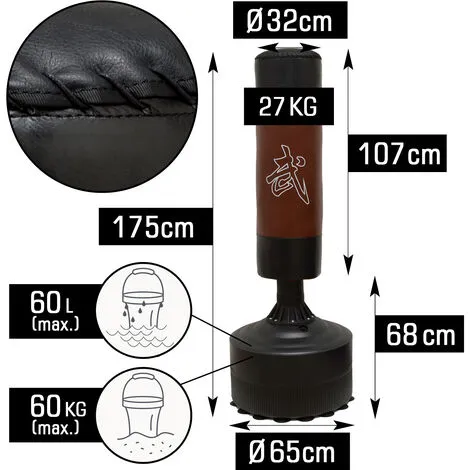 Eyepower Sac De Frappe Sur Pied Autoportant | 170 Cm De Haut | Sac Lourd De Boxe Arts Martiaux Kick Boxing Combat Entraînement Pour Adultes Avec Support De Sol | Noir - Braun 3 Eyepower Sac De Frappe Sur Pied Autoportant | 170 Cm De Haut | Sac Lourd De Boxe Arts Martiaux Kick Boxing Combat Entraînement Pour Adultes Avec Support De Sol | Noir - Braun – Image 3