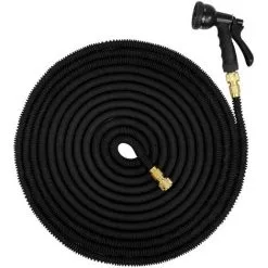 Eyepower Tuyau Pour Arroser élastique | Magic Hose Extensible 3 Fois Sa Longueur De 10m à 30m + Pistolet D'Arrosage | Connecteurs En Laiton | Noir - Schwarz