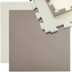 Eyepower Tapis Puzzle En Mousse EVA 90x90cm + Cadre | Infiniment Extensible Avec D'autres Tapis| Idéal Pour Pratiquer Sport Gymnastique Yoga Judo Physiothérapie Etc | Epaisseur 25mm | Pièces Détachables | 2 Couleurs Réversible Beige / Marron - Beige