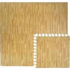 Tapis Puzzle De Sol Eyepower En Mousse EVA | 4 Carrés 60x60cm + 8 Cadres Extensible | Idéal Pour Marcher Pieds Nus S'allonger Décor Aires De Jeux Enfants Gymnastique Gym Yoga Judo Isolant Thermique Acoustique | Couleur Parquet En Bois Marron Clair - Hellb