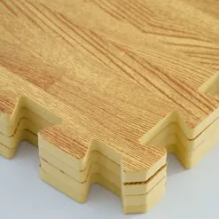 Tapis Puzzle De Sol Eyepower En Mousse EVA | 4 Carrés 60x60cm + 8 Cadres Extensible | Idéal Pour Marcher Pieds Nus S'allonger Décor Aires De Jeux Enfants Gymnastique Gym Yoga Judo Isolant Thermique Acoustique | Couleur Parquet En Bois Marron Clair - Hellb -EYEPOWER Soldes Magasin 12952293 4