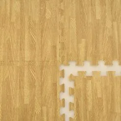 Tapis Puzzle De Sol Eyepower En Mousse EVA | 4 Carrés 60x60cm + 8 Cadres Extensible | Idéal Pour Marcher Pieds Nus S'allonger Décor Aires De Jeux Enfants Gymnastique Gym Yoga Judo Isolant Thermique Acoustique | Couleur Parquet En Bois Marron Clair - Hellb -EYEPOWER Soldes Magasin 12952293 5