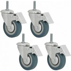 4 Roues 75mm Pivotantes 360° Avec Frein | Montage Avec Tige Filetée M10 | Roulettes En Nylon De Eyepower Pour Bricolage | Argenté