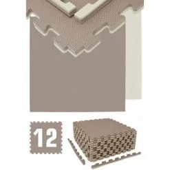 EYEPOWER 4.8qm Tapis De Sol Pour Gym - 2cm - 12 Dalles En Mousse - 63x63 Puzzles De Sol - Braun