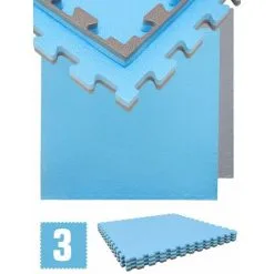 EYEPOWER 2.4qm Tapis De Sol Pour Gym - 2cm - 3 Dalles En Mousse - 90x90 Puzzles De Sol - Blau