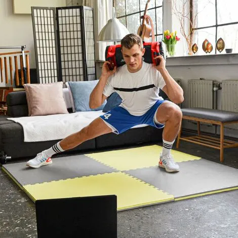 EYEPOWER 2.4qm Tapis De Sol Pour Gym - 2cm - 3 Dalles En Mousse - 90x90 Puzzles De Sol - Gelb 2 EYEPOWER 2.4qm Tapis De Sol Pour Gym - 2cm - 3 Dalles En Mousse - 90x90 Puzzles De Sol - Gelb – Image 2