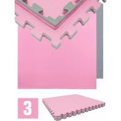 EYEPOWER 2.4qm Tapis De Sol Pour Gym - 2cm - 3 Dalles En Mousse - 90x90 Puzzles De Sol - Pink